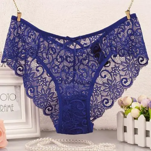 Dark Blue Сексуальные женские Однотонные трусы большого размера кружевные цветочные перспектива Эротические трусики трусы сексуальные прозрачные сексуальное нижнее белье - Цвет: Dark Blue