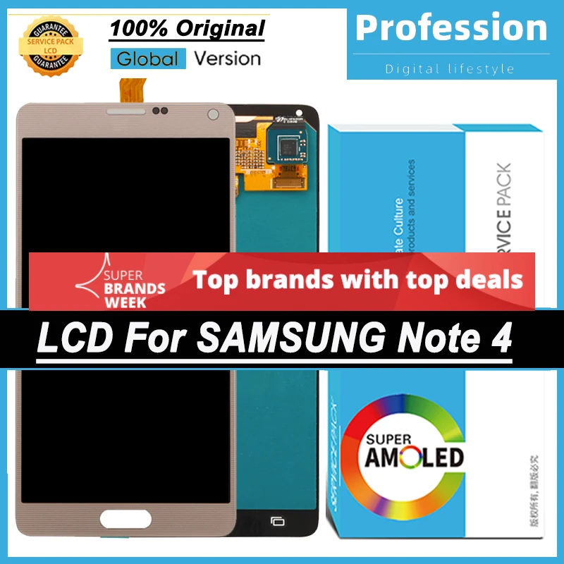 100% Оригинальный 5.7 Супер AMOLED дисплей для Samsung Galaxy Note 4 N910 N910F ЖК-экран с сенсорной панелью Дигитайзер сборки запчастей на ремонт.