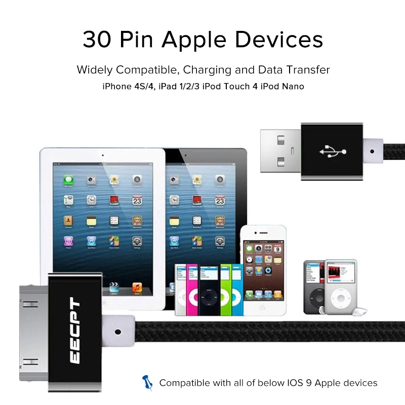 EECPT 30 контактный USB кабель для iPhone 4S 4 S 3GS iPad 1 2 3 iPod Nano iTouch быстрой зарядки и