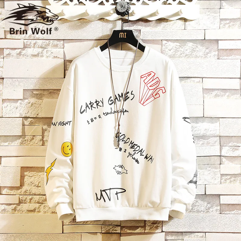 Мужская хлопковая толстовка Brin Wolf Повседневный пуловер в стиле хип хоп уличная