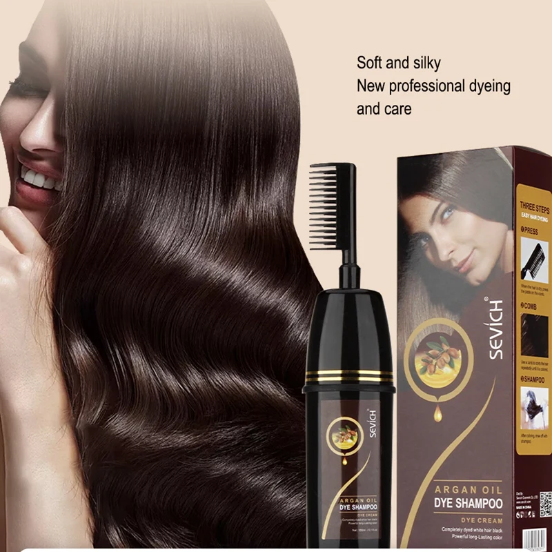 

Sevich Argan Oil 150ml Black Color Hair Dye Shampoo With Comb Fast & Easy Dye Coloring Grey Hair Removal Smoothing Hair Shampoo