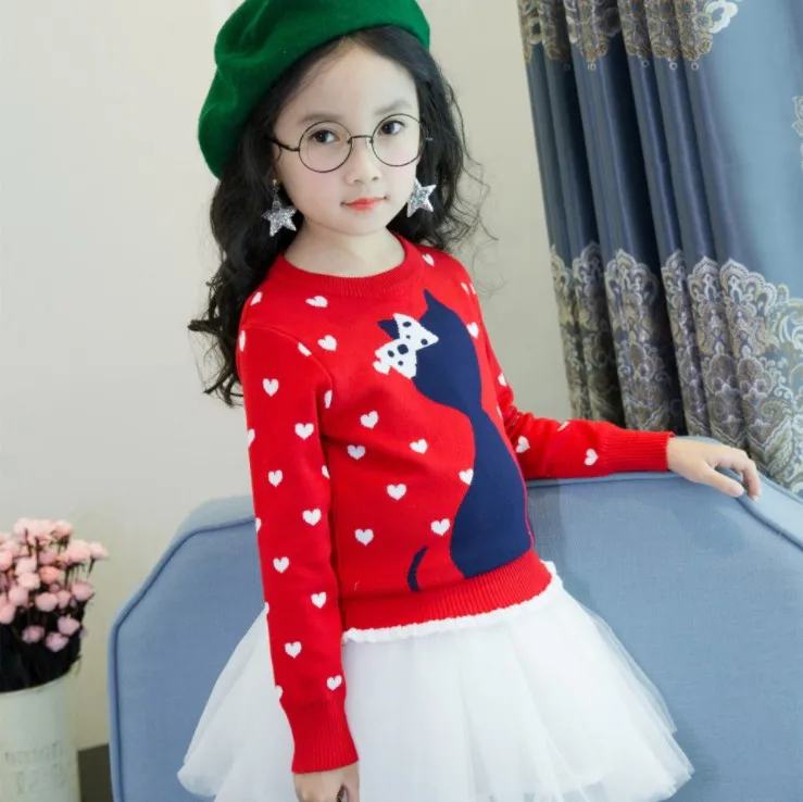 Детский свитер новинка 2019 осенне-зимний модный с рисунком кота для маленьких