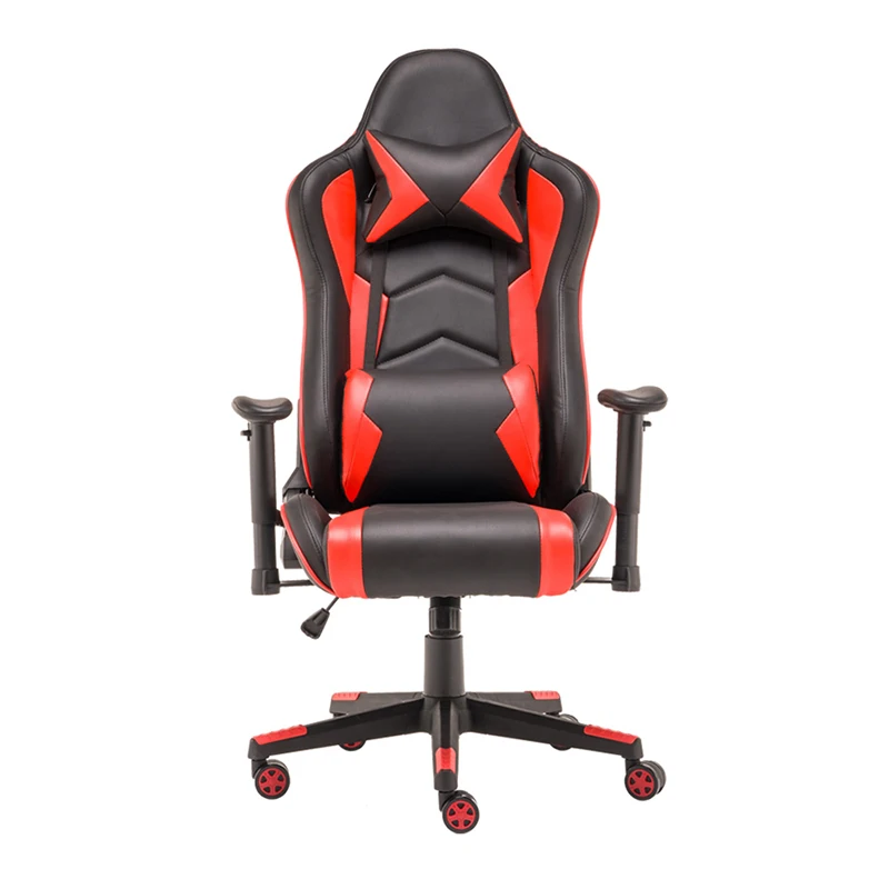 Игровое кресло с подголовником и поддержкой массажа поясницы компьютерное для