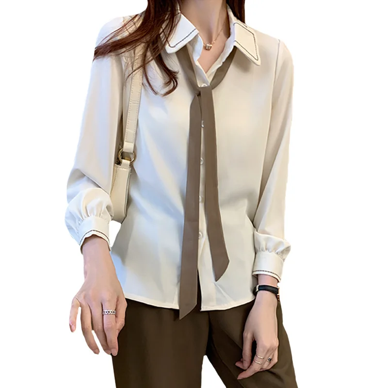 

Chiffon Shirt Spring New Design Sense Niche Peter Pan Collar Blouse Elegance Retro Slimming Shirt Long Sleeve Top