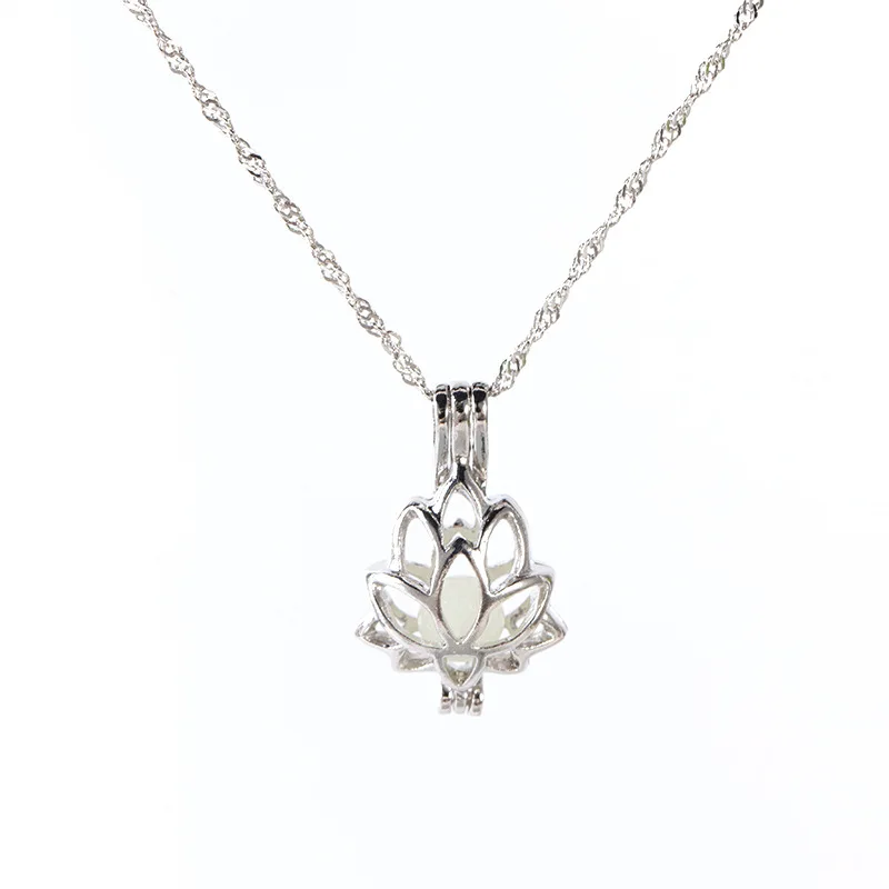 Luminous Lotus Pendant Necklaces Women Men Retro Fluorescent Stone Alloy Chain Necklace Healing Yoga Jewelry Gifts | Украшения и