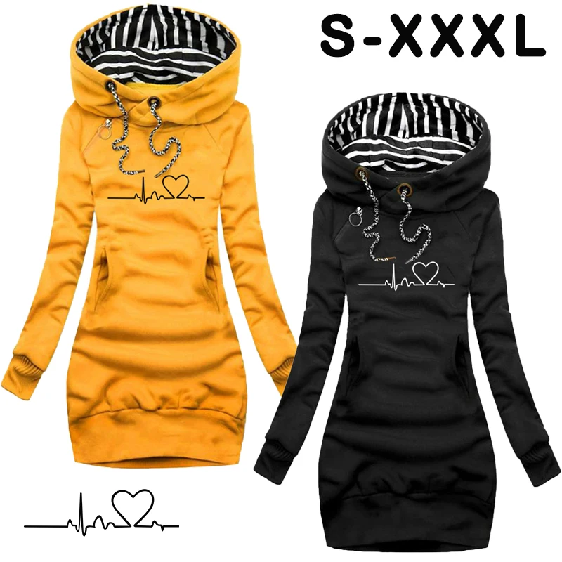 Купи Spring Autumn Women Hoodie Dress Fashion Causal Long Sleeve Casual Love Printing Hooded Dresses for Female Pullover Dress за 624 рублей в магазине AliExpress