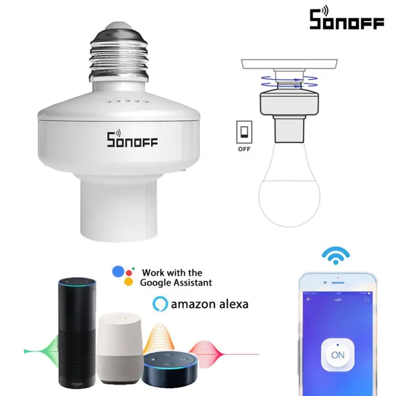 

SONOFF Slampher R2 E27 Smart WiFi Light bulb Holder Switch 433MHz RF Wireless Home Automation Compatible with Alexa Google Home