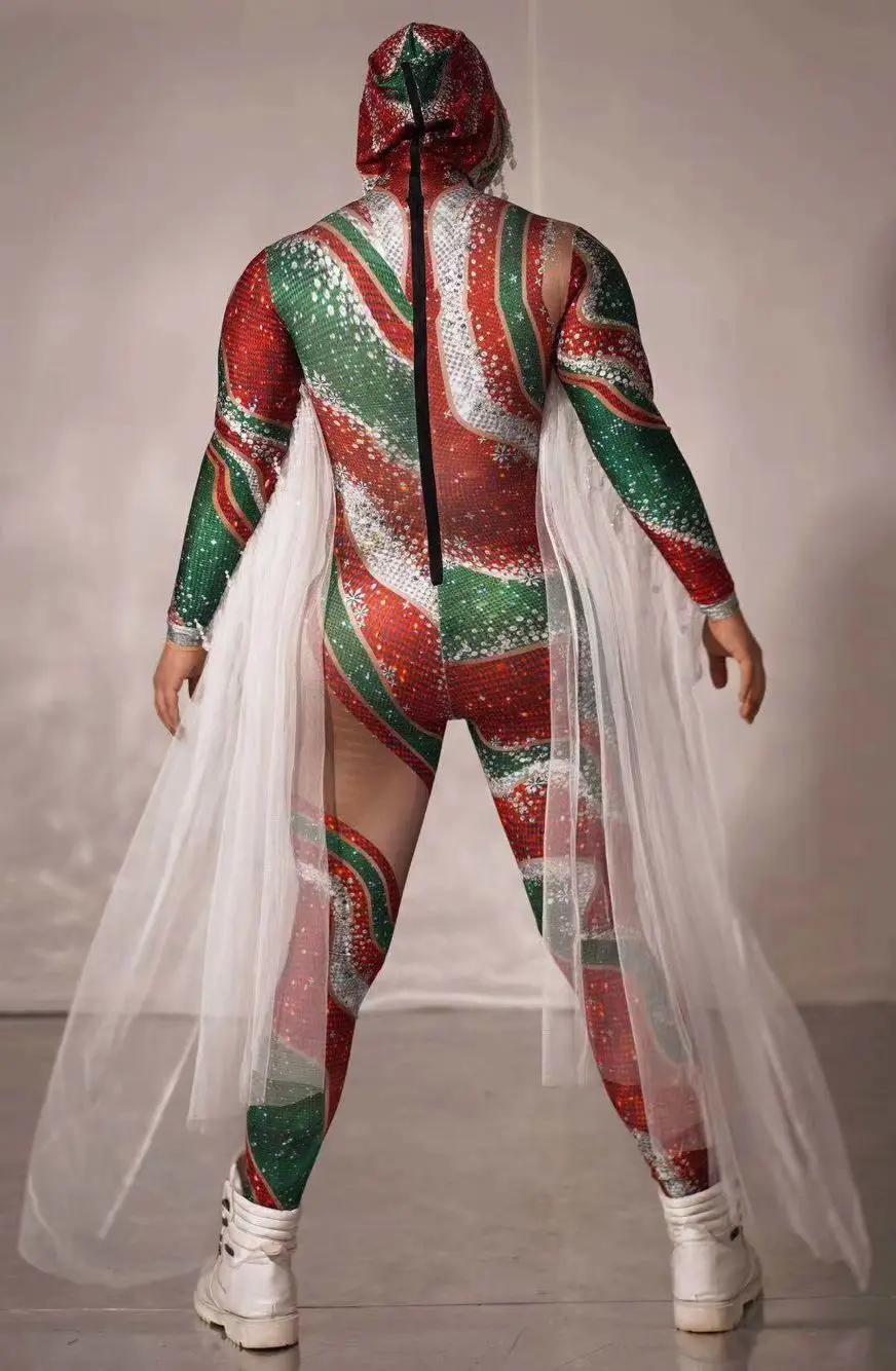 Рождественский женвечерние комбинезон Стразы с красной и зеленой кисточкой