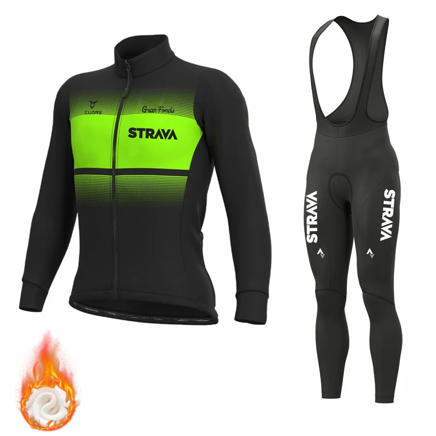 

Зимняя велосипедная одежда STRAVA, комплект брюк 9D, велосипедная одежда для горных велосипедов, Мужская одежда для велоспорта, теплая флисовая...
