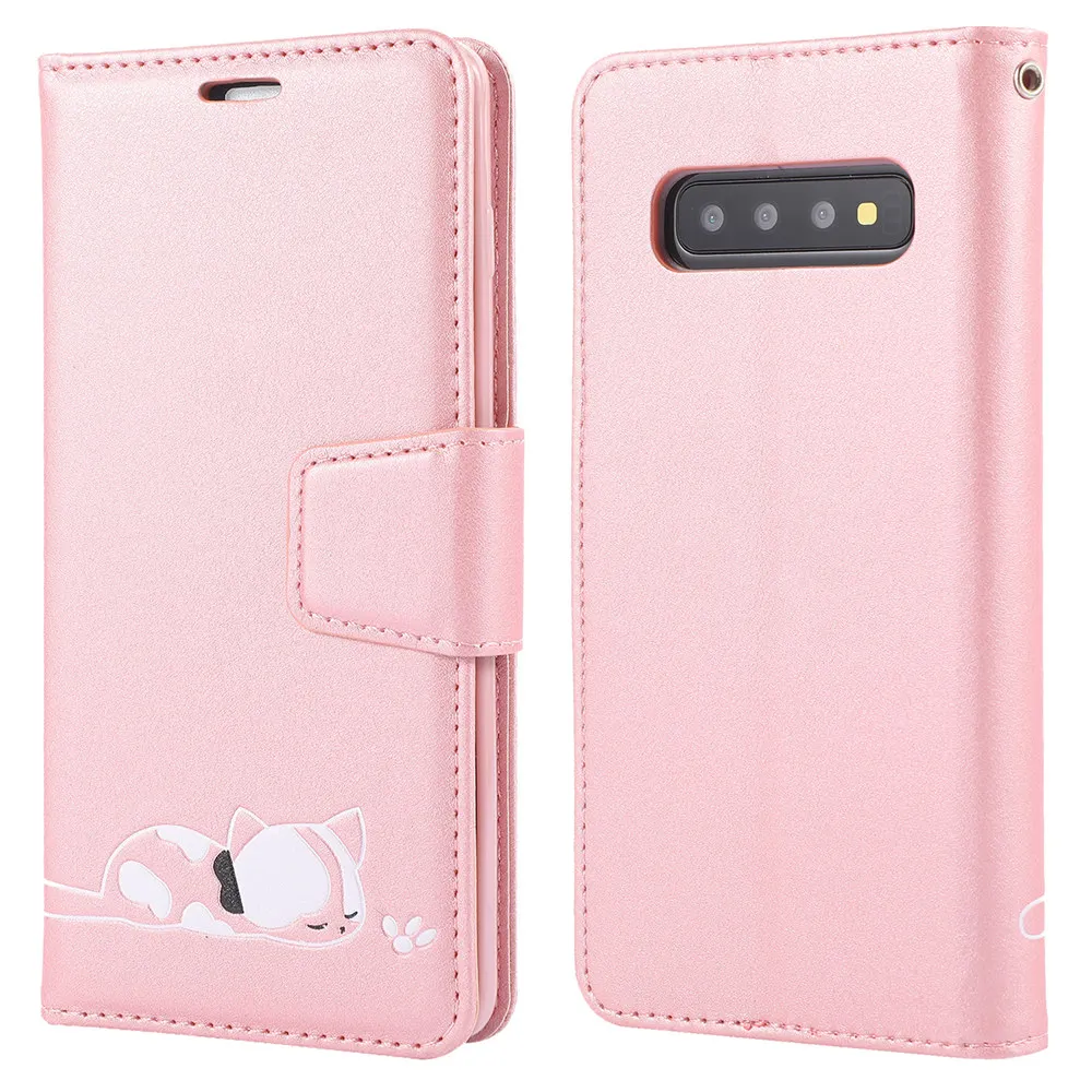 Роскошная Кожаная Обложка для книги чехол для samsung Galaxy S10e S10 S9 J4 J6 Note 10 Plus Sleepy Cat флип-чехол с слотами для карт