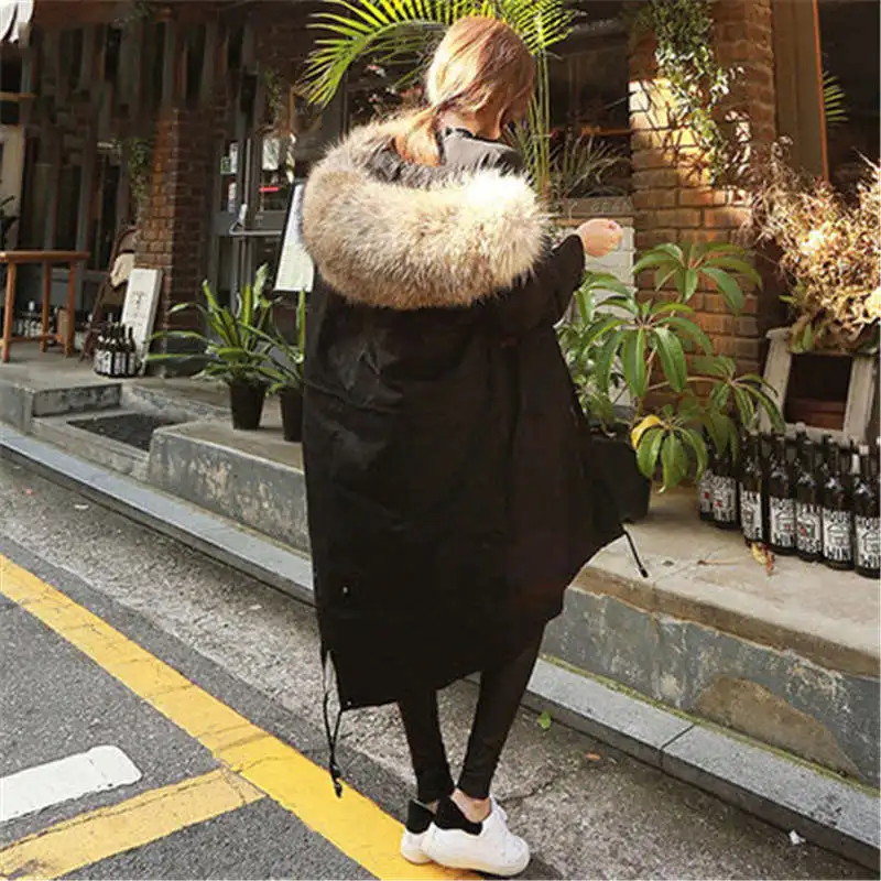 Yellow fur collar Парка хлопковая куртка женское длинное плотное зимнее пальто толстое колено большой размер искусственный меховой воротник с капюшоном женское базовое пальто 156 - Цвет: Yellow fur collar