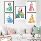Картина на холсте для девичьей комнаты, с акварельным принтом в стиле Принцессы Диснея, Белоснежки, Золушки, украшение для дома