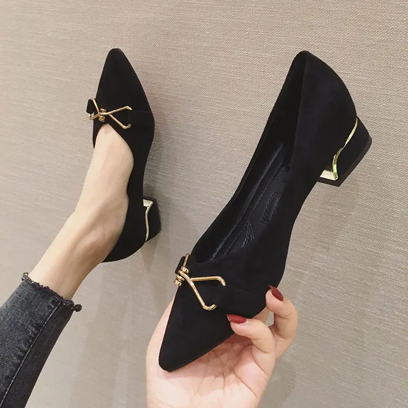 

2021 Fashion metal button low heel shoes women shoes woman heels heels women