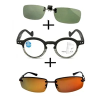 3pcs progressive multifocal near and far reading glasses for men women polarized sunglasses pillot sunglasses clip