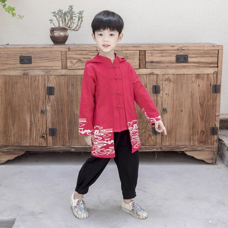 

Chinese Traditional Dance Costume Children Tang Suit Kung Fu Uniform Kids Folk Dance Costumes Modern Hanfu Wushu Boys SL1080