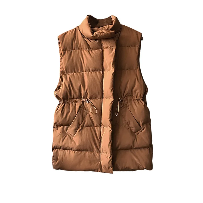 

Women Cotton-padded Coat 2020 New Autumn Winter Slim Waist Stand Collar Zipper Cotton Vests Medium-long Casual Wadded Jackets