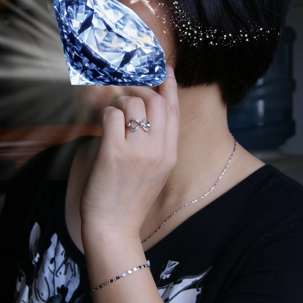 925 Sterling Silver Jewelry Korean Version of The Simple Fashion Shiny Zircon Bow Ring for Women Female Charming | Украшения и