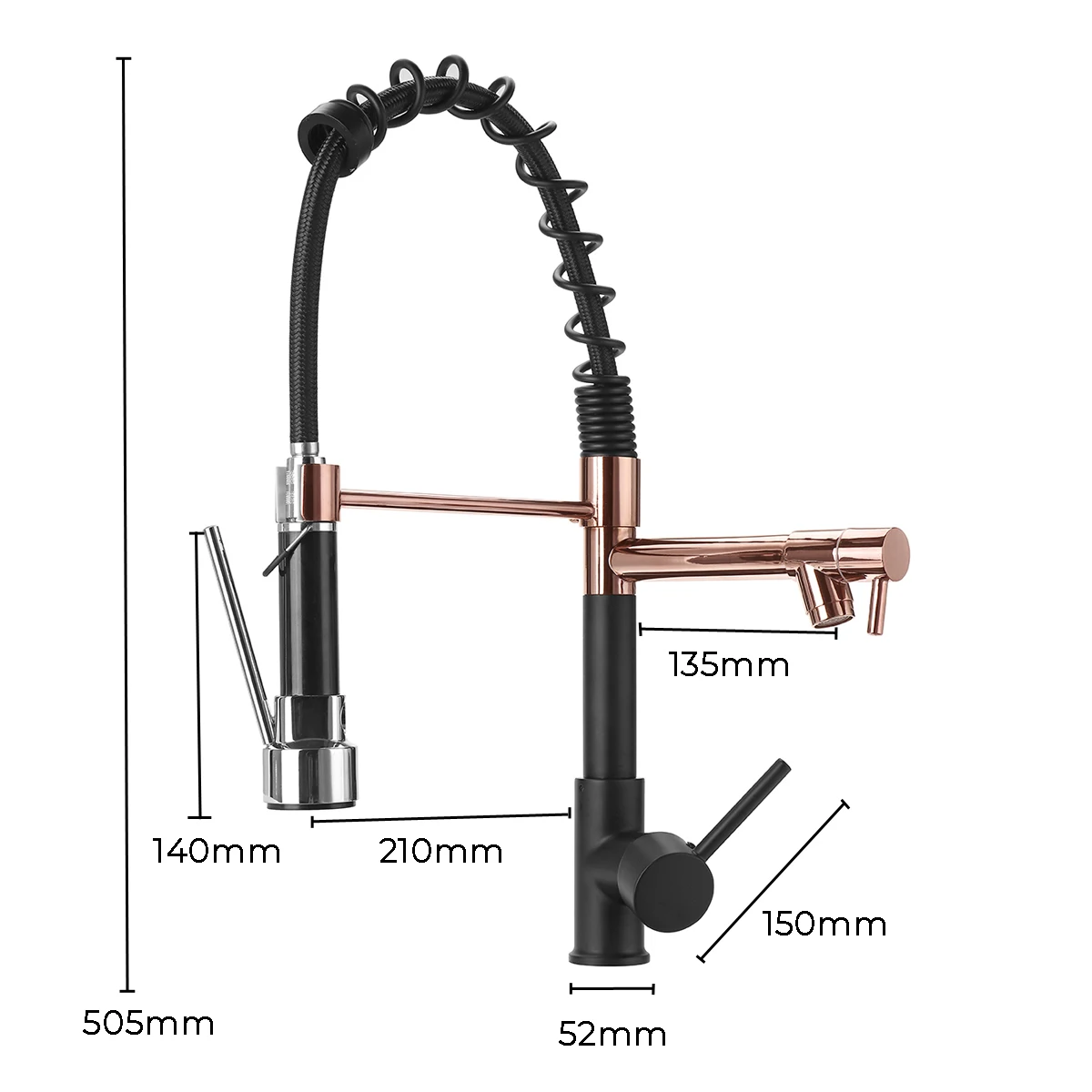 

Black Golden Spring Pull Down Kitchen Faucet Dual Outlet Spouts 360 Swivel Handheld Shower Kitchen Mixer Crane Hot Cold Taps