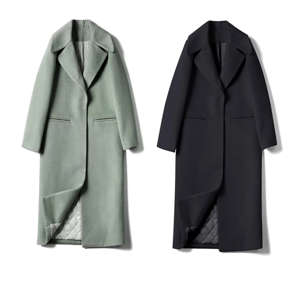 

Women Winter Solid Color Lapel Collar Thicken Slim Long Trench Coat Warm Outwear Long Sleeve Coat Jackets Female Elegant Coat