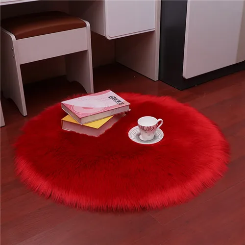 red 1 шт. круглый имитация коврик из овчины коврик для спальни плюшевые ковры, коврики Подушка для офисного дивана ванная комната пушистые коврики пушистые меховые коврики - Цвет: red