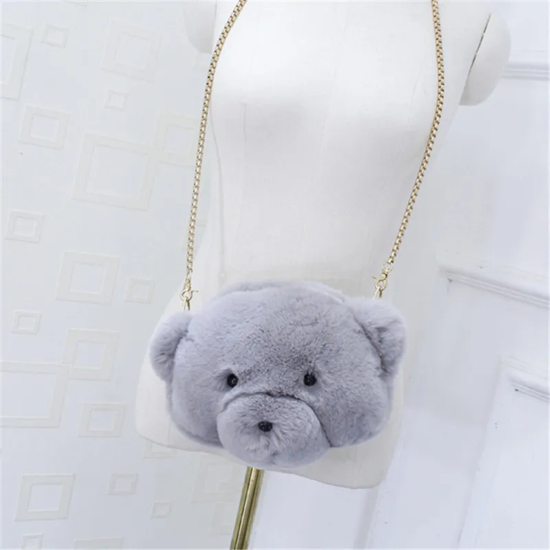 Женская сумка-мессенджер из меха кролика Рекс с изображением мишки | Багаж и