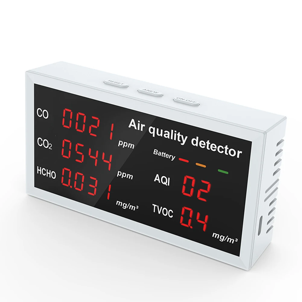 

5 in 1 Multifunctional Detector LED Display CO CO2 HCHO TVOC AQI Monitor Air Quality Detector Indoor Outdoor Office Air Detector