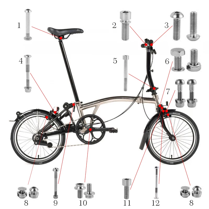 Титановые болты для велосипеда, набор винтов для Brompton, титановый складной тормозной руль для велосипеда, фиксация Подседельный штырь, зажим, болт для гарнитуры