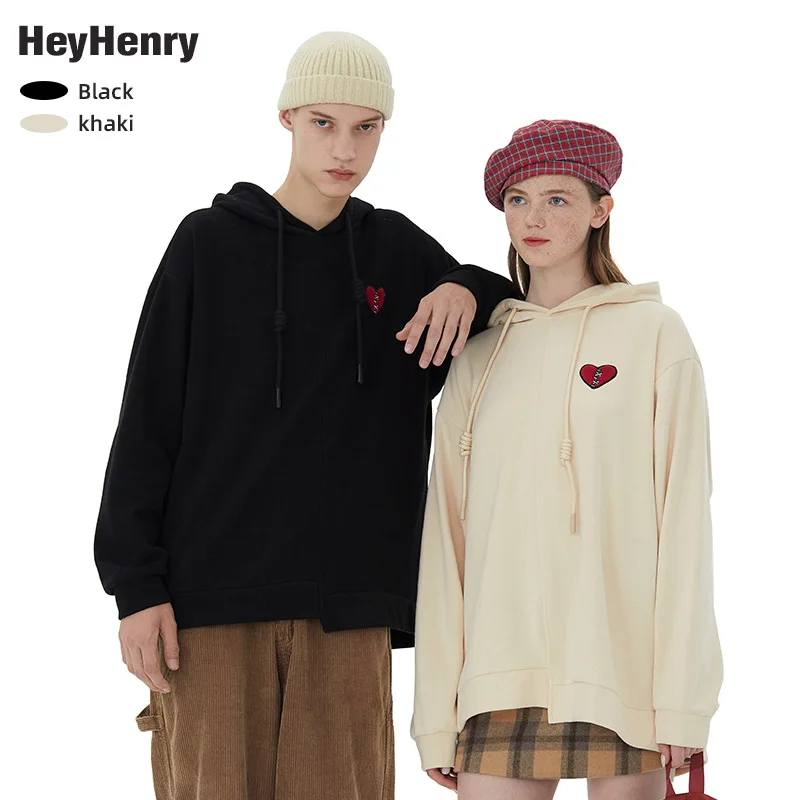 

Autumn new style female embroidery irregular heart hoodie men and women loose long sleeve hooded pair jacket