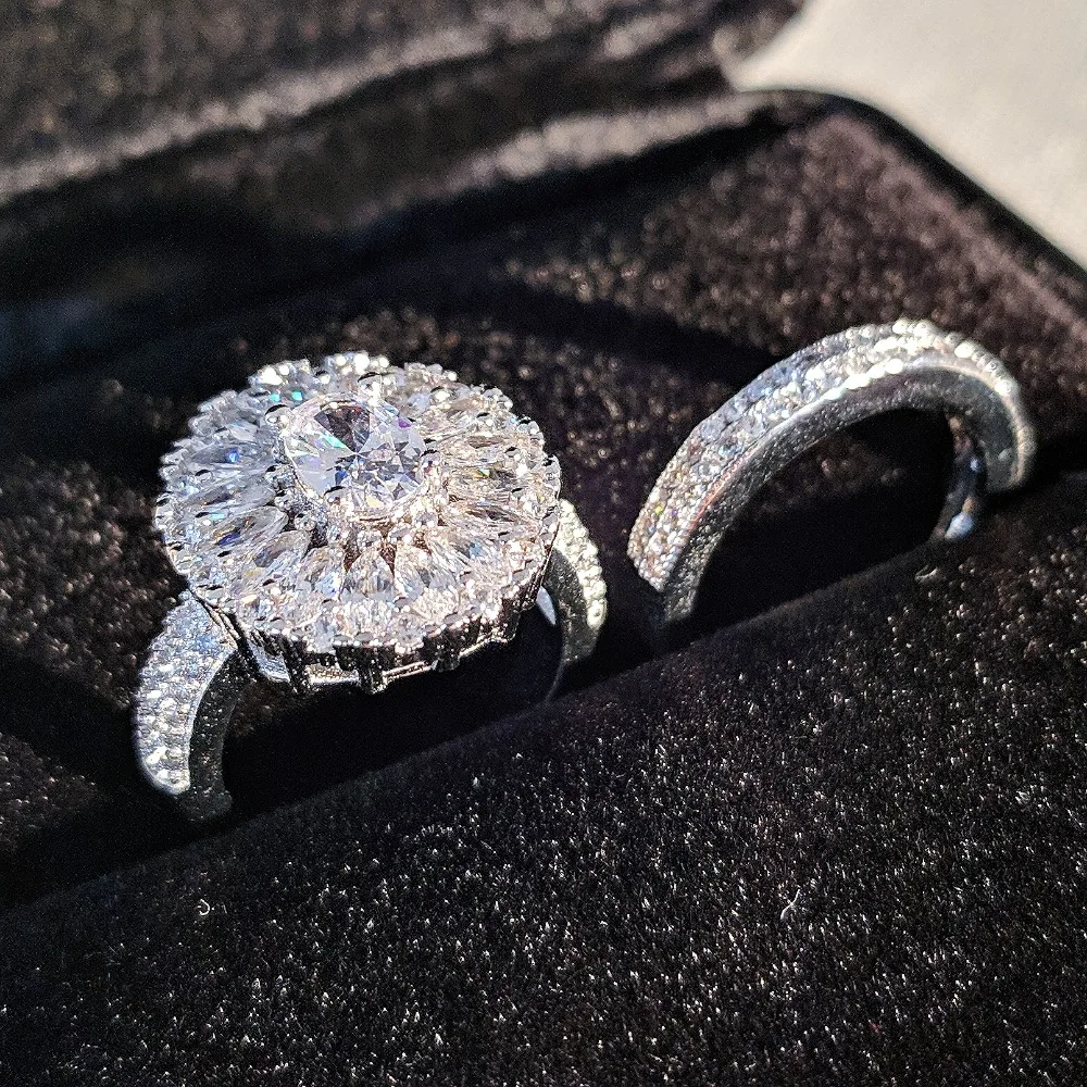 

Original 925 Sterling Silver Marquise Cut Oval Wedding Ring Set For Women Bride Engagement Jewelry Band Eternity Gift R4868
