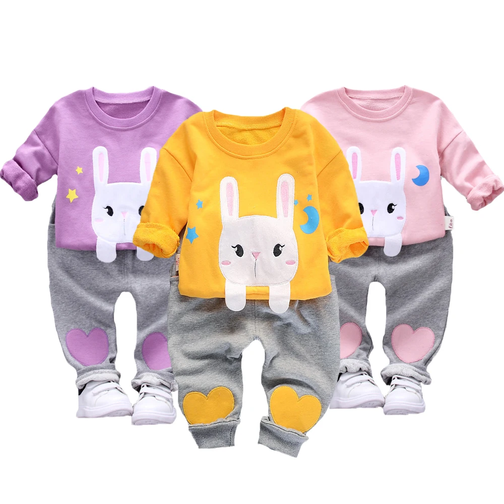 Rabbit Girls Clothing Set Spring Full Sleeve Shirt + Pants 2pcs Suit For Kids New Year Birthday Present Toddler Children Clothes