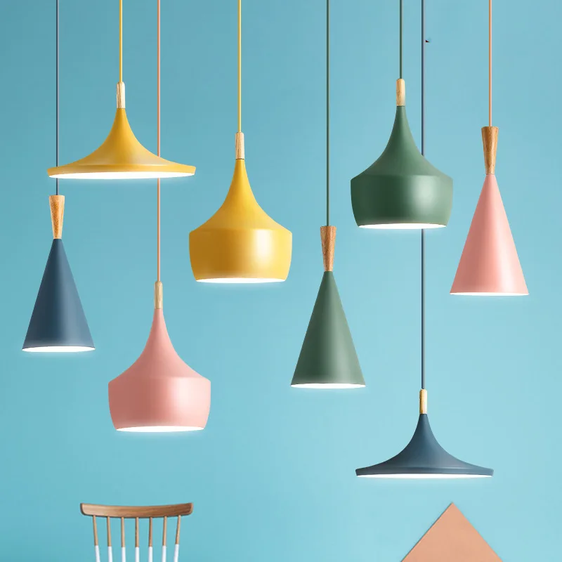 

nordic pendant lights for home lighting modern hanging lamp iron lampshade led bulb bedroom coffee kitchen light 90-260v e27