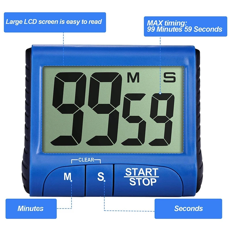 

4Pcs Digital Kitchen Timers with Large Magnetic Display Electronic Countdown with Loud Alarm for Cooking, Exercises