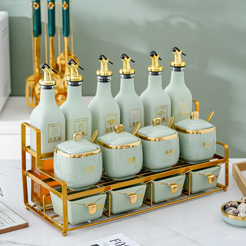 ceramic spices kitchen storage jars with lids spoon oil spray bottle spice jar spice organizer condimenteros kitchen gadget sets free global shipping