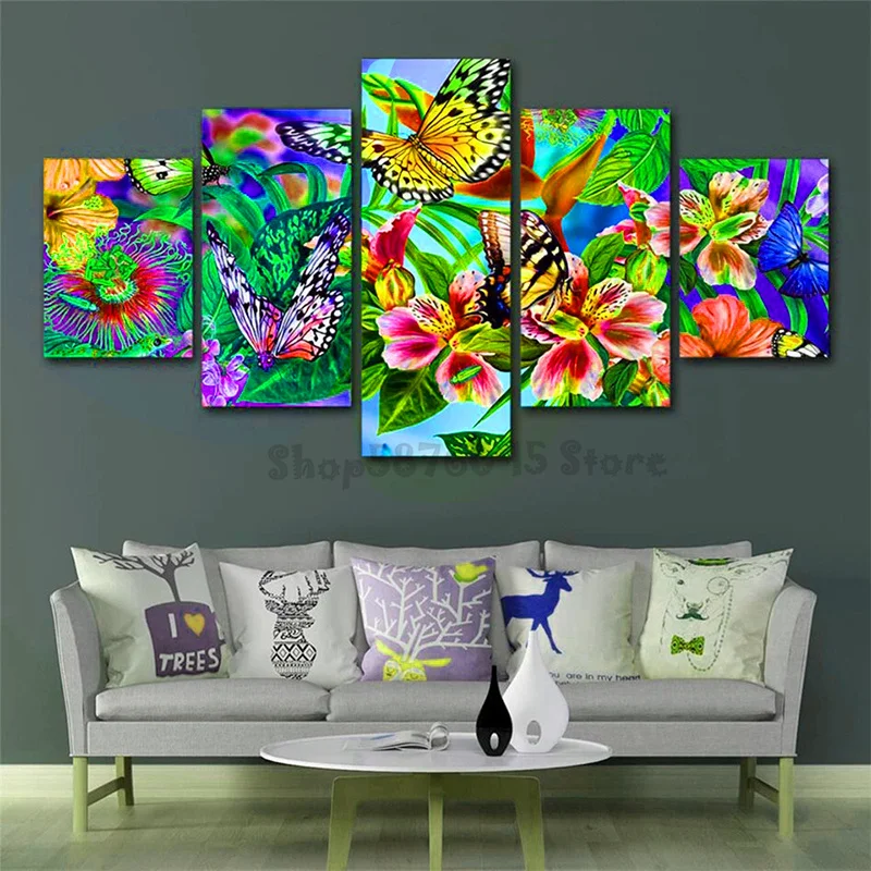 

5 Pcs5d diy diamond painting Butterflies Flowers cross stitch mosaic embroidery Full round/square diamond Multi-Panel,TT5593