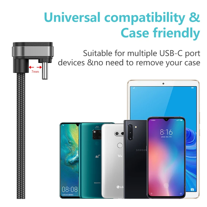 KUULAA нейлоновый USB C кабель 180 градусов быстрое зарядное устройство Type для Xiaomi Mi 8