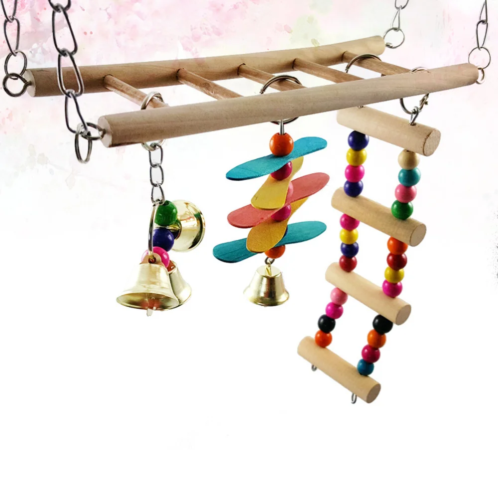 

1pc Wooden Stair Swing Stand Creative Colorful Wall Decoration for Pet Parrot Bird Perching 30x23cm