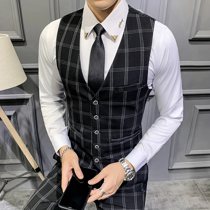 Серый костюм жилет мужской деловой Повседневный мужские Модные приталенные