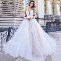 smileven long sleeve lace wedding dress a line appliqued women bridal gowns illusion back vestido de novia