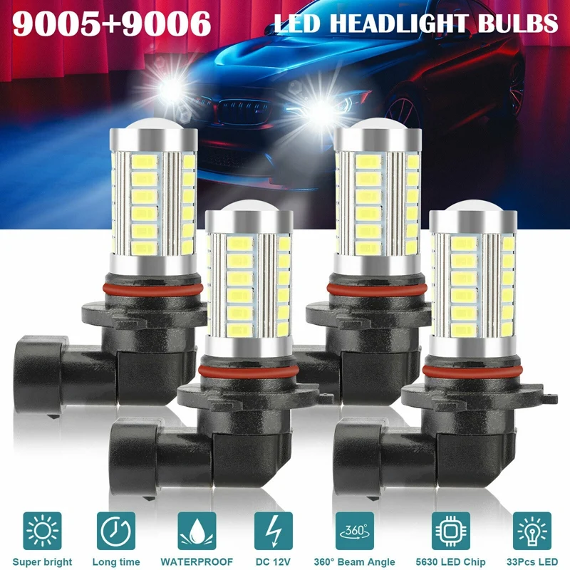 

4X 9005 9006 LED Combo Headlight Bulbs High Low Beam Kit HB3 HB4 6500K Xenon Super White