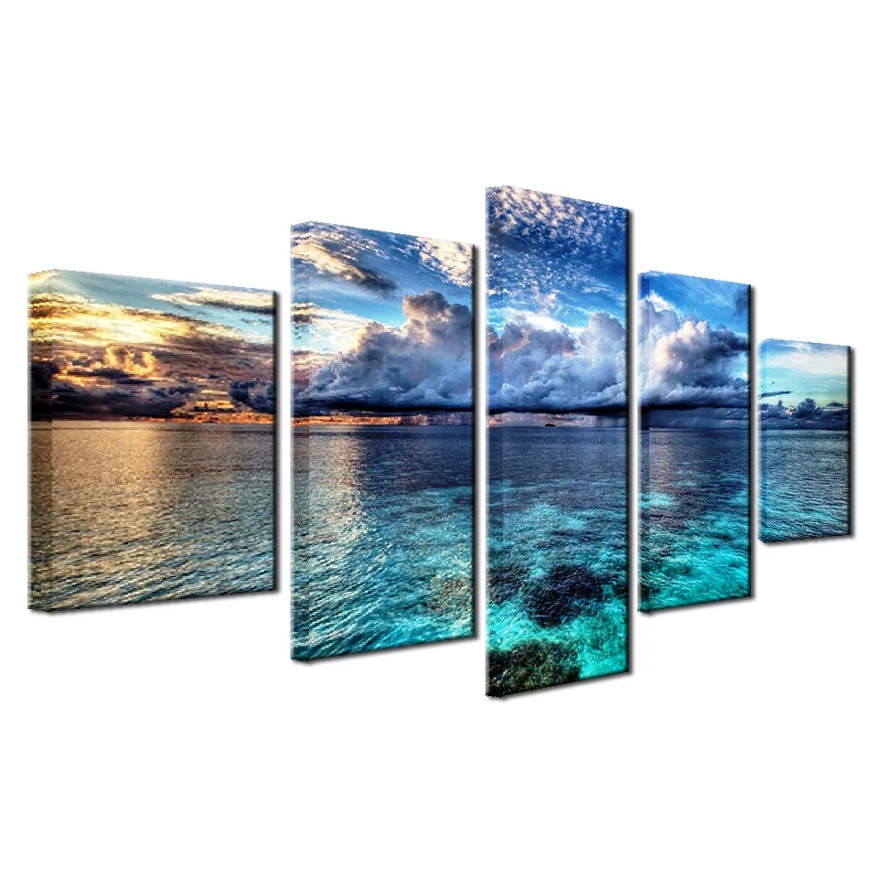 HD печать на стене современные картины холсте искусство 5 шт. закат Светящийся