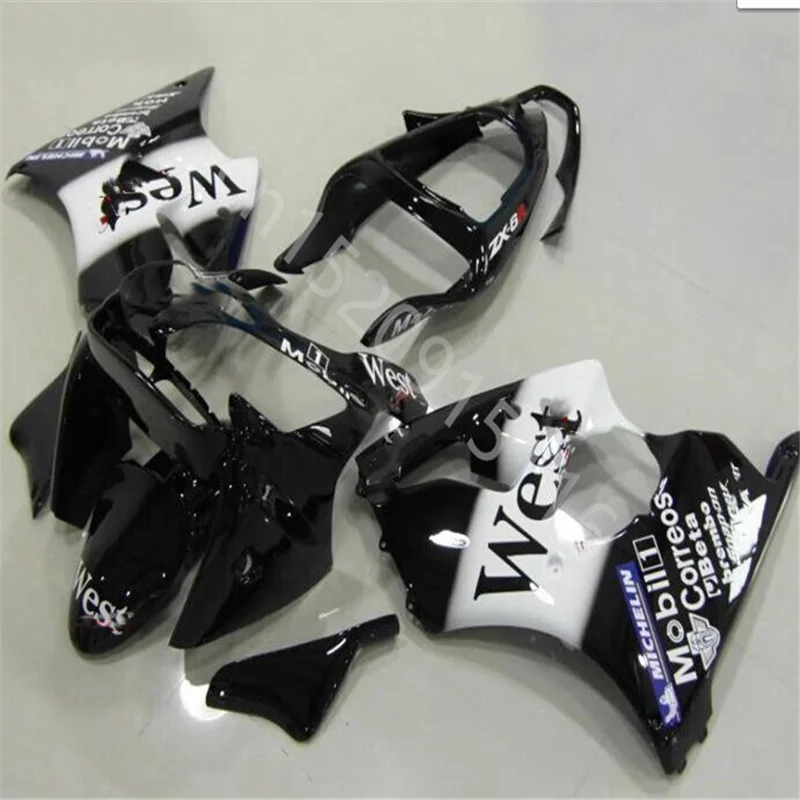 

Custom fairing kits for KAWASAKI Ninja 2000-2002 ZX6R motorcycle sets ZX 6R 00 01 02 black white WEST bodyworks fairing
