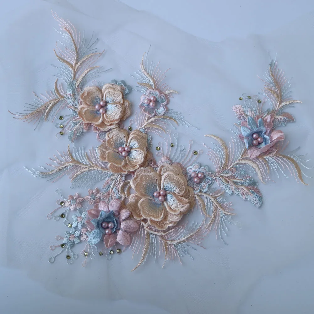 Вышивка бисером цветочное кружево аппликация для свадебного платья вышитые
