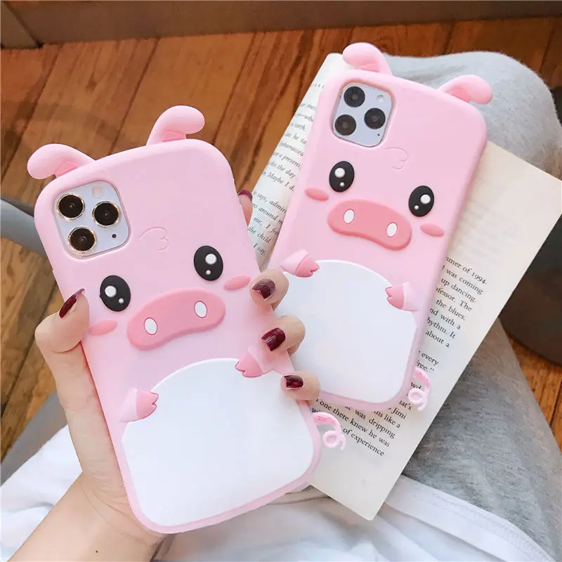 

3D Cute Cartoon Pink Pig Phone Case for IPhone 12 Mini 11 Pro XS Max XR X 7 8 Plus Curl Tail Piggy Soft Silicon Shockproof Cover