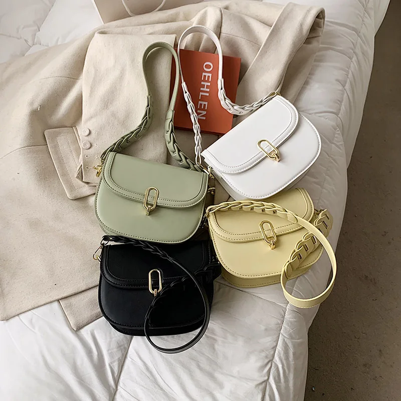 

Braided Shoulder Strap Design Small PU Leather Shoulder Saddle Crossbody Bags For Women 2021 Luxury Brand Travel Handbags