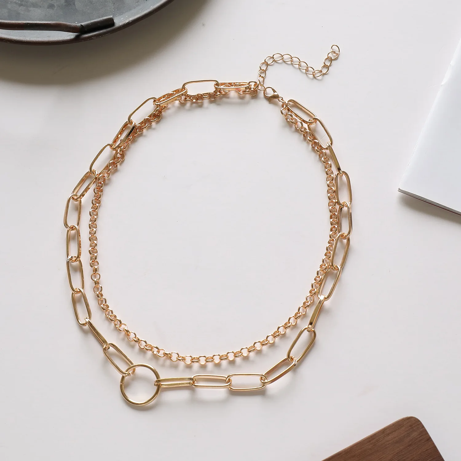 Женское Двухслойное круглое ожерелье толстая цепочка в стиле ретро | Украшения и