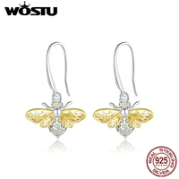 wostu bee drop earrings 925 sterling silver shiny zircon hollow design dangle earrings for women orginal jewelry cte452
