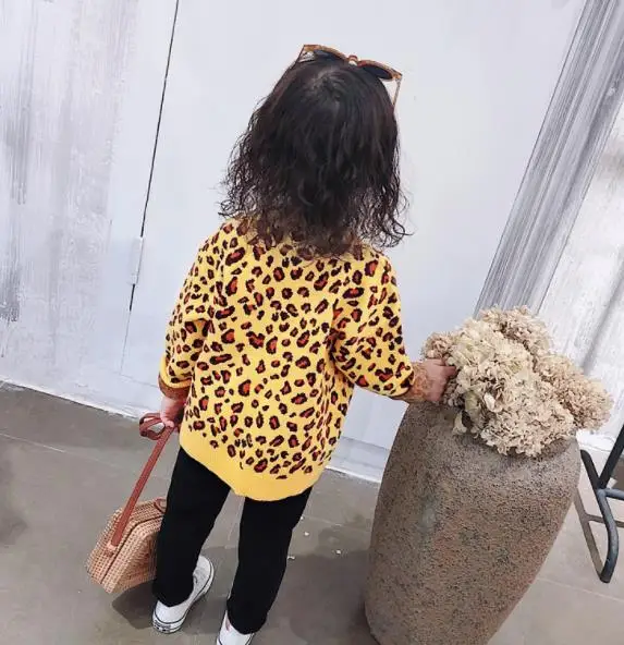 6 шт./лот свитер для маленьких девочек детский длинный леопардовый кардиган с