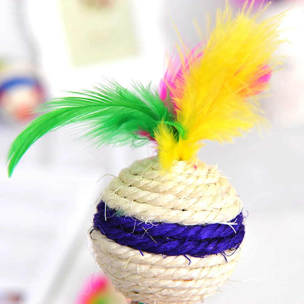 

8pcs Feather Ball Cute Kitten Play Exercise Toy Random Color Funny Cat Colorful Feather Striped Sisal Exercise Scratch