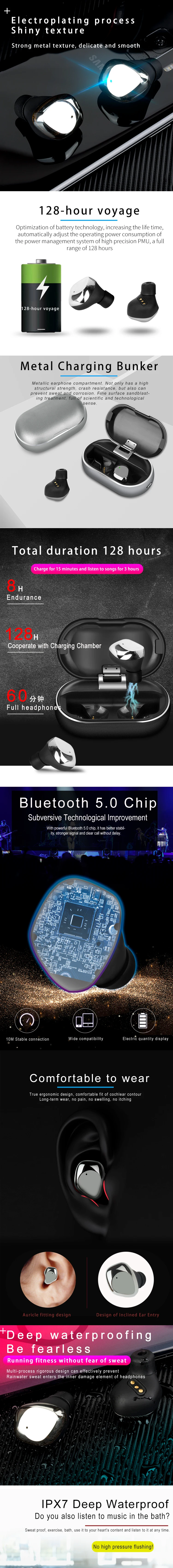 TWS X26 BTBluetooth V5.0 IPX7 водонепроницаемый беспроводной HIFI Динамический наушник в ухо наушники с 1000 мАч с зарядным чехлом