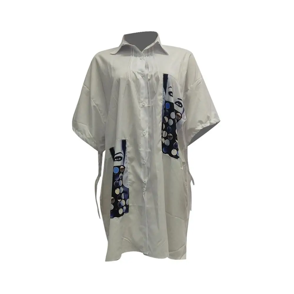 Женское мини-платье выше колена свободное Повседневное платье-рубашка с принтом